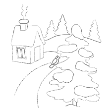 Winter landscape with a house and trees