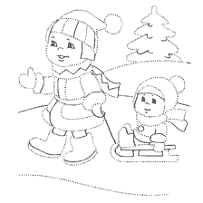 Coloration des enfants hiver avec des enfants sur un traîneau