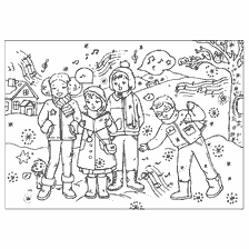 Coloration avec des enfants chantant des carols en hiver