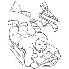 Dessin d'un bébé sur un traîneau et un enfant portant un traîneau