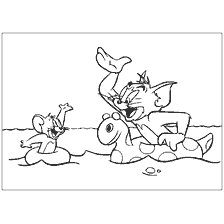 Tom and Jerry draw on a coloring book where they play on the water.