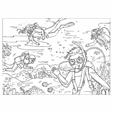coloring page: Summer coloring with underwater divers