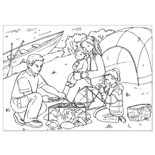 coloring page: Coloring a family by a campfire in nature