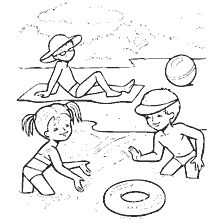coloring page: Children play by the river in summer fun
