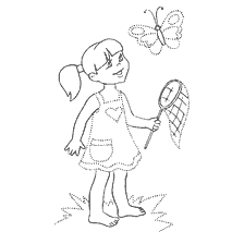coloring page: Coloring girl with net and butterfly