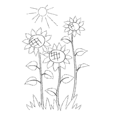 coloring page: Coloring with the image of sunflowers and the sun
