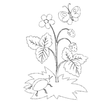 coloring page: Coloring summer landscapes with flowers and insects