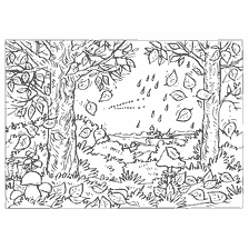 Autunno stagione con alberi e pioggia
