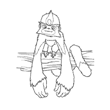 coloriage: Un singe avec une expression drôle assis sur une branche