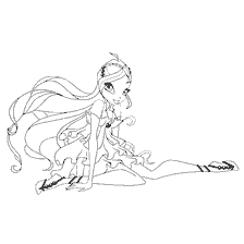 Colorir Bloom de Winx com cabelo longo em um vestido