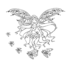 Colorir Bloom de Winx no estilo de Belivix com borboletas ao redor.
