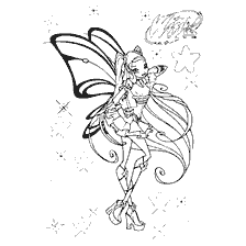 Kolorowanki Stella Wróżka z Winx z tle gwiazd