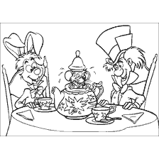 coloriage: Alice au pays des merveilles avec le Hare de Mars et Hatter