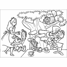 coloriage: Alice et les personnages de la fête du thé