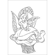 coloriage: Alice au pays des merveilles - Alice sur un champignon