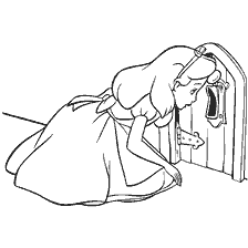 coloriage: Alice regarde la porte menant au beau jardin
