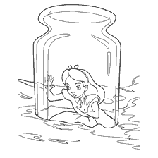 coloriage: Alice au pays des merveilles assise dans une banque