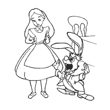 coloriage: Dessin d'Alice avec le lièvre de mars du pays des merveilles