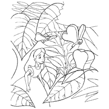 coloriage: Alice parmi les fleurs au pays des merveilles