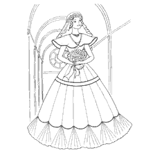 Bride in long dress with bouquet