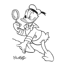 Coloring Donald Duck with a magnifying glass