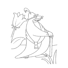 Dessin d'une taupe aveugle avec une canne sur le fond d'une fleur