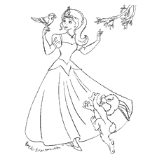 Drawing of a young princess with a sparrow and a rabbit in his hands