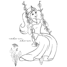 A young princess sitting on a swing with flowers