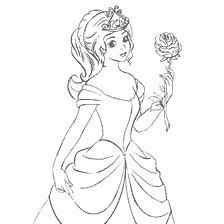 Coloring of a young princess holding a rose
