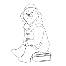 Paddington Beer zittend op een koffer