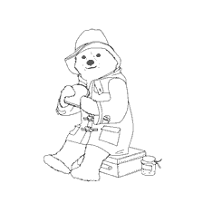 Paddington met een sandwich op de achtergrond kleurboek