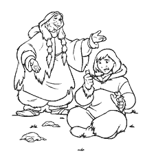 The scene of the totem from a shaman to a young savaşçı from the karikatür Brother Bear