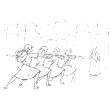 coloring page: Barbie coloring book where musketeer girls learn to fencing
