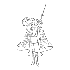 coloring page: A Barbie musketeer drawing with a sword