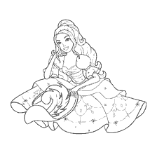 coloring page: Barbie in a dress with a hat