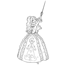 coloring page: Coloring Barbie Musketeer in a magnificent dress with a sword