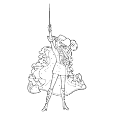 coloring page: Coloring Barbie in the image of a musketeer with a sword