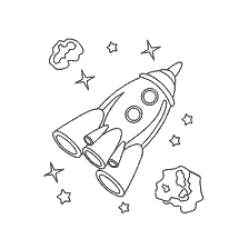 Raket in de ruimte met asteroïden en sterren