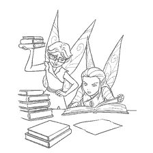 Fairy Nix and her friend study books in the library
