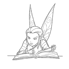 Hunter fairy Nicks with an open book in her hands