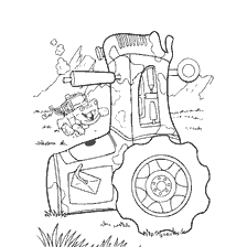 página para colorear: Coches con un tractor y un héroe divertido