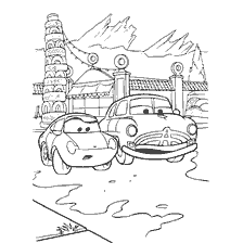 página para colorear: Colorear coches Sally y Hudson de los coches de dibujos animados