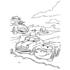 página para colorear: Coches para colorear de coches: Doc Hudson y Rayos McQueen