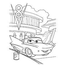 página para colorear: Colorear con un personaje de la caricatura Coches en una gasolinera