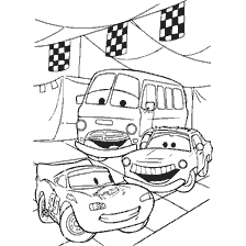 página para colorear: Coches para colorear: Reunión después de la carrera