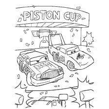 página para colorear: Colorear con los héroes de los coches en la Copa Piston