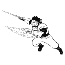 Wasabi from the cartoon City of Heroes in a combat posture with an energy blade