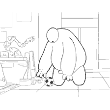 Robot Baymax from Hero City plays with a football