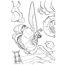 Hiro and Baymax fly in the sky to save the city