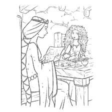 página para colorear: La Reina y la Princesa Mérida leen una carta